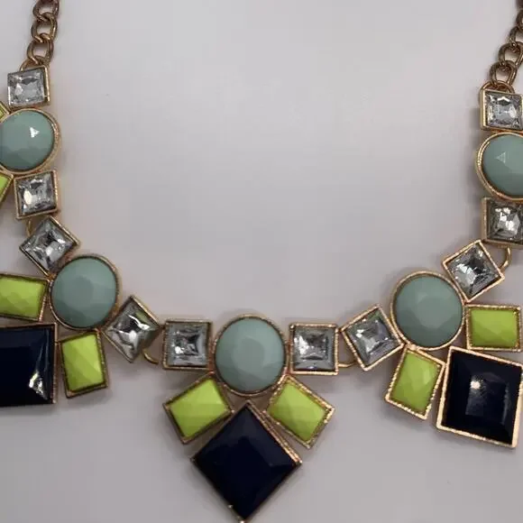 Chunky Statement Necklace With Gemstone Clusters Blue Yellow Black - Picture 10 of 10